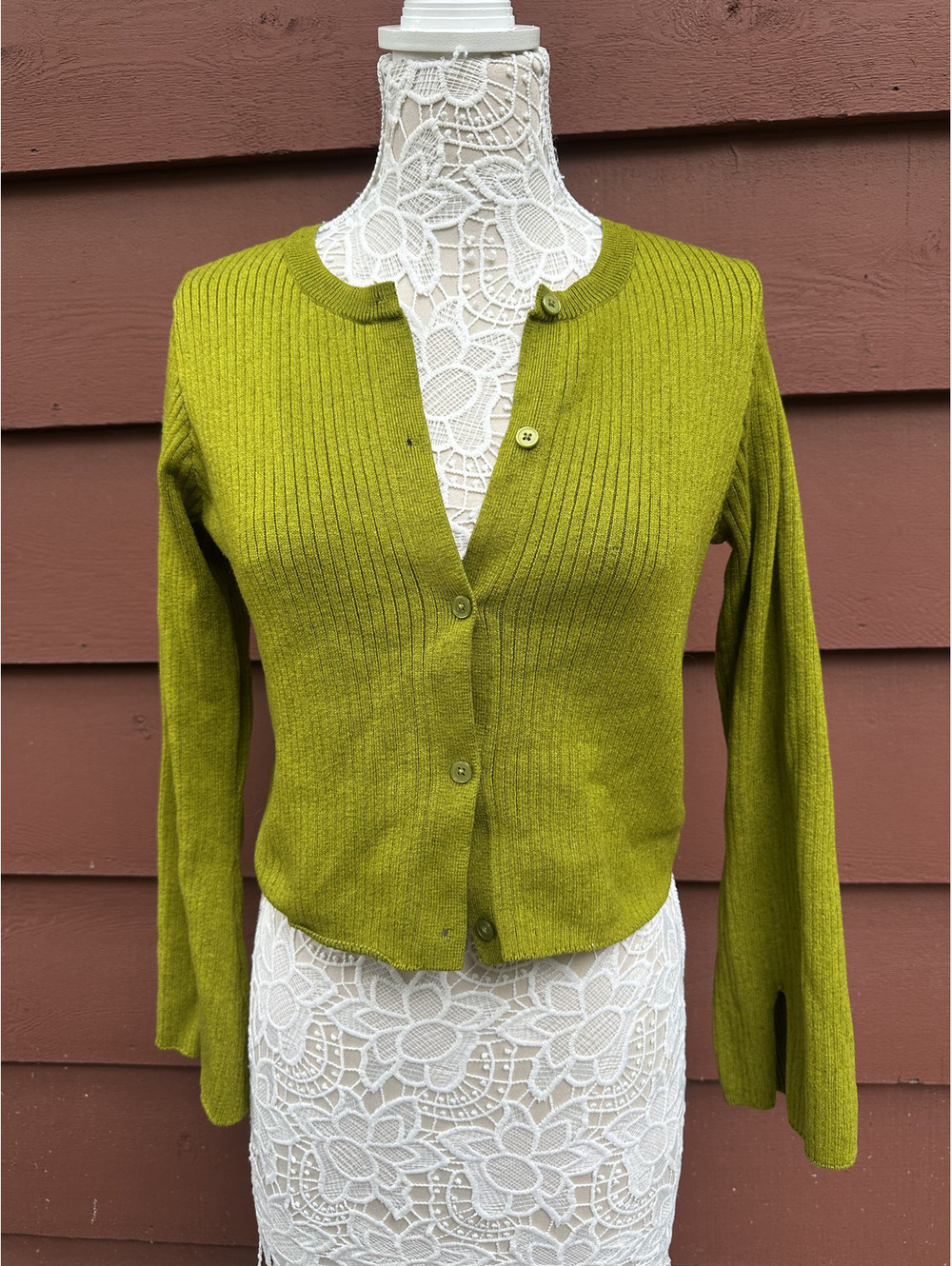 Wild Fable Green Ribbed Knit Cardigan Sweater